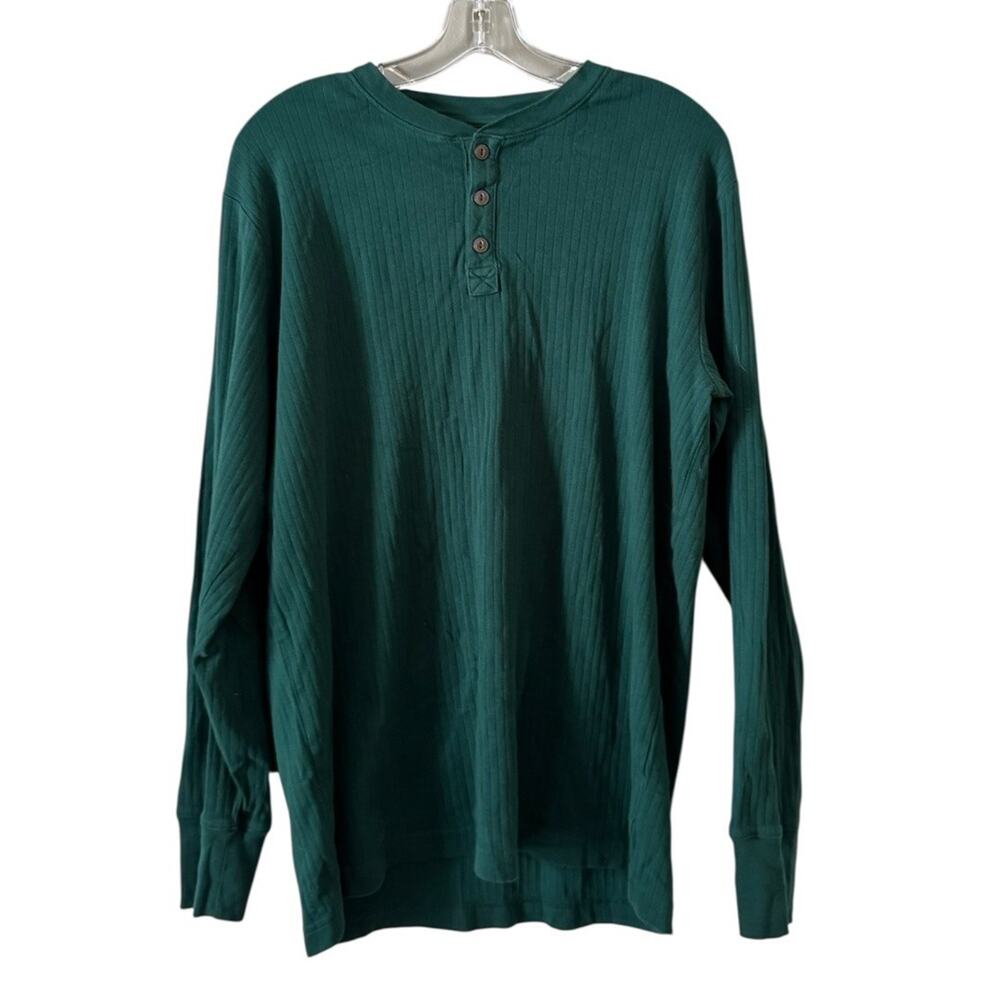 Lands End Men Size Medium Long Sleeve V Neck T Shirt Pullover 3‎ Buttons Cotton